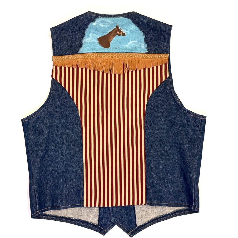 Vintage 70s Wrangler No Fault Denim Vest Womens L Western Cowboy Handmade USA - Picture 3 of 11
